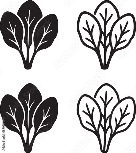 Isolated spinach icon, spinach leaves silhouette, spinach leafy vegetable, fresh organic spinach produce, healthy spinach diet ingredient, kitchen vegetable vector design