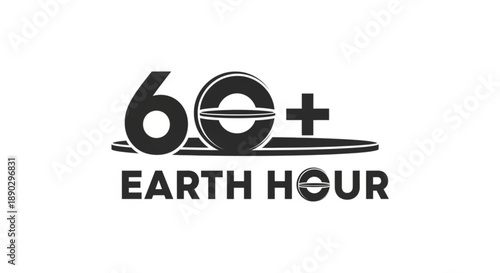 Earth hour logo with 60 symbol on white background for environmental campaign