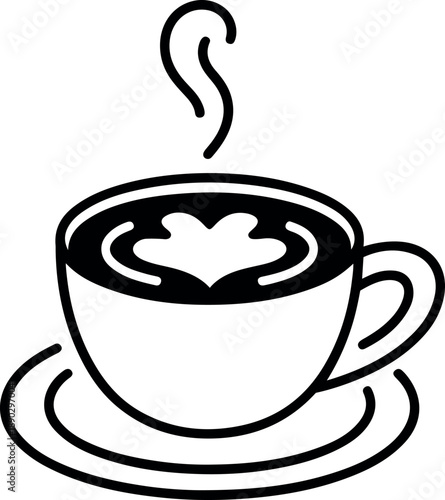 Coffee Cup Line Icon Hot Coffee Cup with Steam Illustration