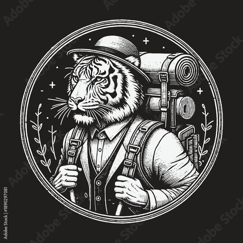 Tiger Traveler: A Vintage Illustration of Adventure and Exploration.