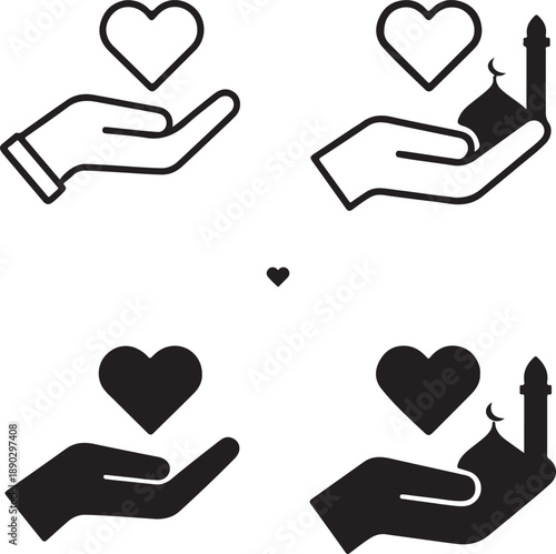 Isolated zakat charity icon, zakat donation silhouette, islamic charity giving concept, eid ramadan helping hand vector design