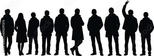People Crowd Silhouette Standing Group Men Women Society Community Team Anonymous Figures Human Urban Lifestyle Diversity Collection Vector Illustration
