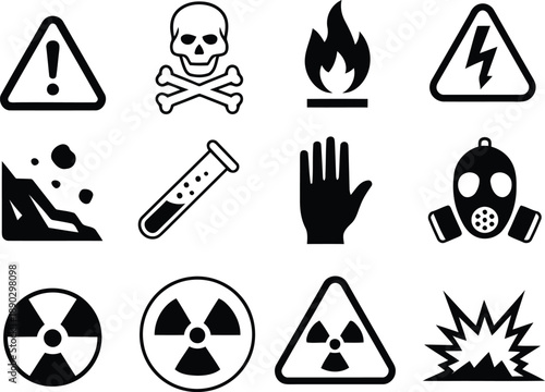 Warning signs and symbols for hazardous materials and danger
