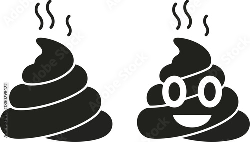 Funny poop emojis with steaming hot piles and smiling face
