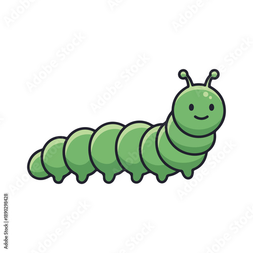 Cute green caterpillar icon cartoon illustration smiling insect larva