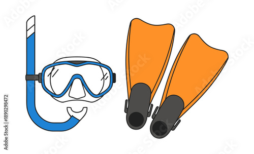 Snorkeling and diving gear with mask, snorkel, and fins
