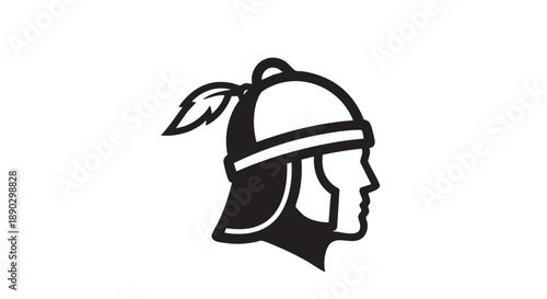 Illustration of a warrior's profile wearing a classic helmet with a feather