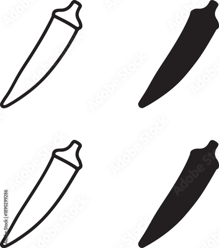 Isolated okra icon, okra pod silhouette, okra ladyfinger vegetable, fresh organic okra produce, healthy okra cooking ingredient, kitchen vegetable vector design