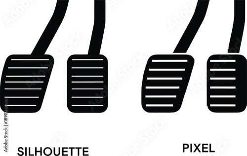 Car Pedal Illustration Comparison Showing Silhouette and Pixel Style Accelerator and Brake Pedals for Automotive Interface Design and Driving Control Graphics