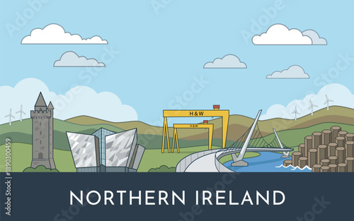 Northern Ireland landmarks in a panoramic landscape
