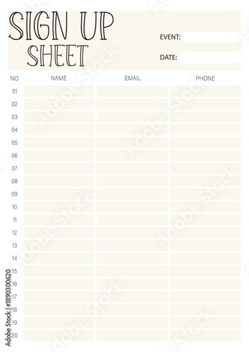 Sign Up Sheet Planner