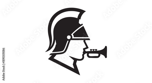 Ancient warrior silhouette blowing a horn, a symbol of battle and courage, depicted in a minimalist illustration.