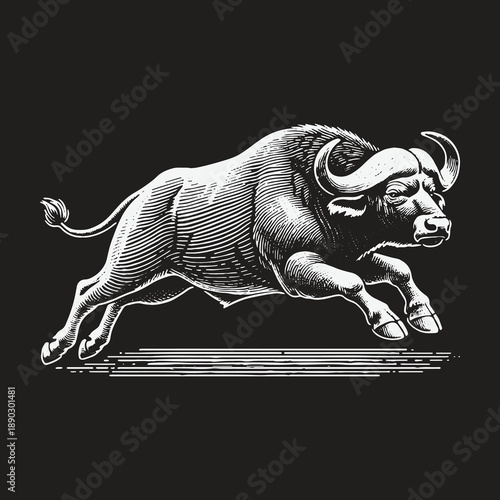 Powerful Bull in Motion: A Symbol of Strength and Determination.