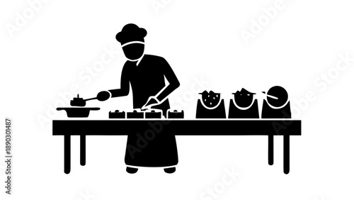 Silhouette of a Japanese chef carefully preparing sushi rolls, traditional culinary art and restaurant kitchen concept