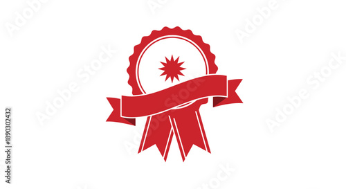 Elegant red rosette ribbon award with a prominent star in the center symbolizing achievement excellence and recognition.