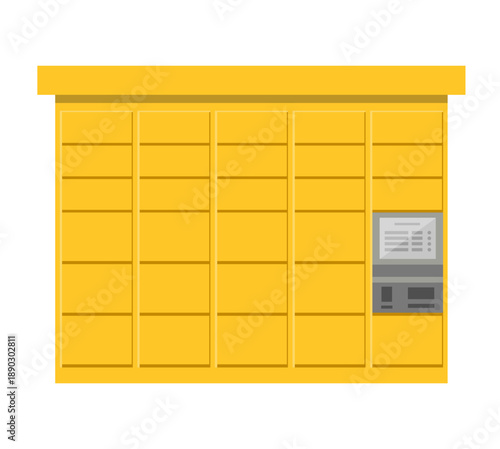 Yellow parcel delivery locker isolated on white background. Vector stock