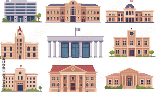 Collection of various government buildings and institutions