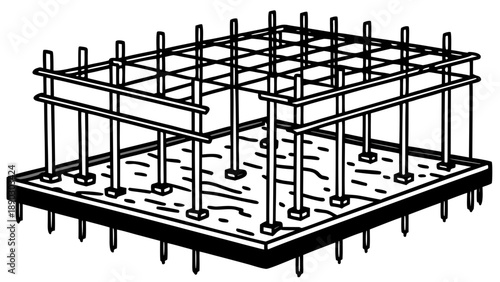 Very beautiful wet concrete poured over steel rebar forms a strong foundation, highlighting modern construction processes and industrial building strength.