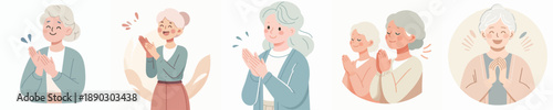 Vector Illustration of a Elderly Woman Clapping Hands