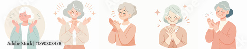 Vector Illustration of a Elderly Woman Clapping Hands