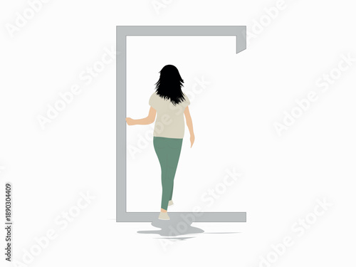 Sexual health education and personal rights Woman entering doorway shape indicating new opportunities
