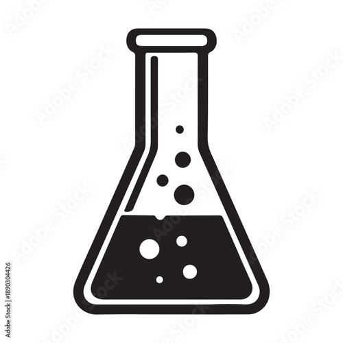 Black icon of a conical flask with bubbles in liquid