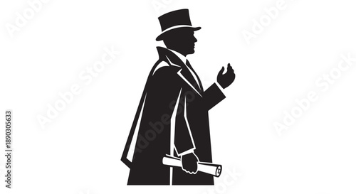 Silhouette of a detective examining evidence with a magnifying glass in a classic illustration style