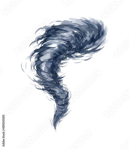 Dark Blue Grey Watercolor Tornado Vortex Swirling Powerful and Intense Natural Phenomenon Art
