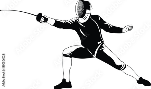 Fencing Sport Player Minimal Black and White Vector 