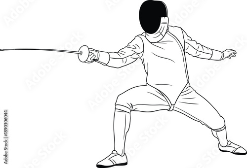 Fencing Sport Player Minimal Black and White Vector 