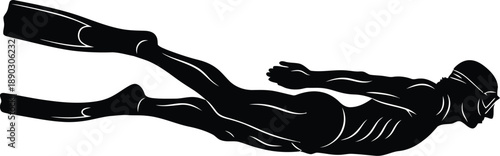 Freediving Athlete Underwater Player Black and White Vector 