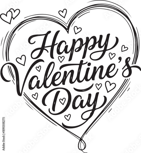 A beautiful hand-drawn happy valentine's day lettering design within a heart shape