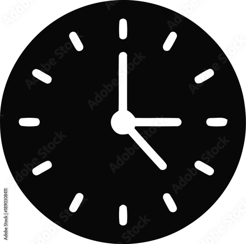 Three hand clock vector illustration showing approximately four o'clock time with second hand on a dark circular background