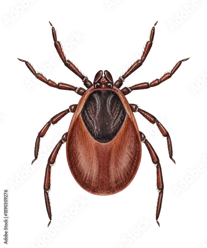 Detailed illustration of a brown tick a parasitic insect vector viewed from above on a clean white background