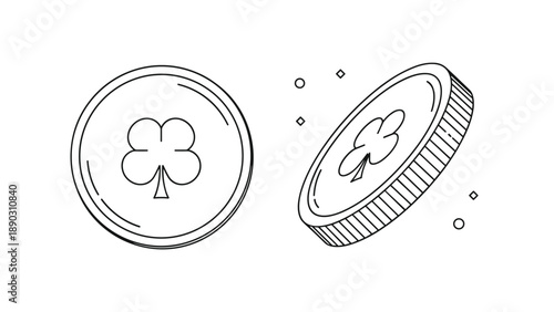 Two coins featuring a lucky four leaf clover design are shown in a clean line art style against a plain white background.