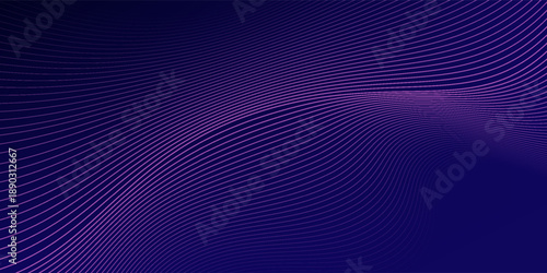 Abstract glowing wave lines on dark blue background. Dynamic wave pattern. Modern flowing wavy lines. Futuristic technology concept. Suit for banner, poster, cover, brochure, flyer, website