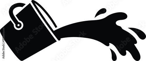 Paint can spilling pain. Paint bucket pouring icon. Paint spillage silhouette.