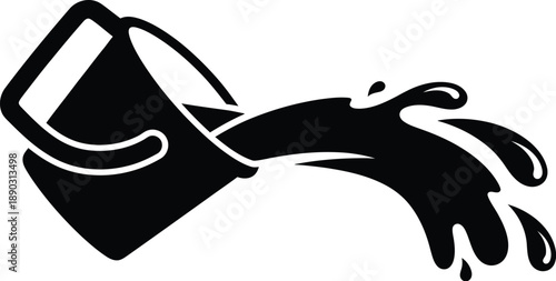 Paint can spilling pain. Paint bucket pouring icon. Paint spillage silhouette.