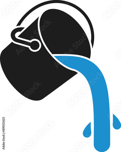 Paint can spilling pain. Paint bucket pouring icon. Paint spillage silhouette.