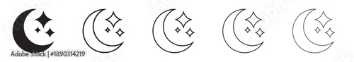 Moon and Star Icons Set. Solid and Line Icons.