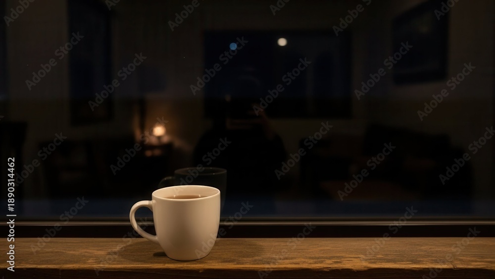 Fototapeta premium Cozy evening indoors with a warm drink and candlelight on a cold night