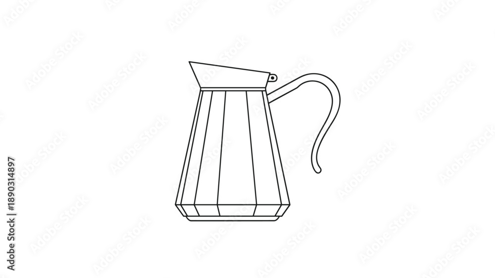 Obraz premium Simple black and white line drawing depicts a glass coffee carafe with a pouring handle used for serving hot beverages and drinks.