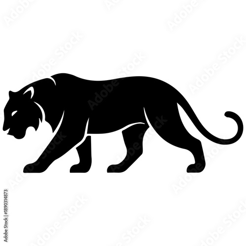 Black Panther Silhouette Logo, Walking Big Cat, Elegant Wild Animal Icon, Vector Graphic