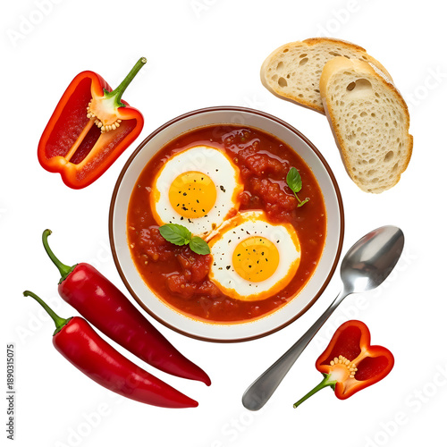 Shakshuka With Bread and Peppers eggs fried eggs isolated on Transparent Background