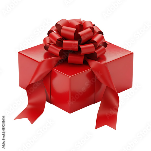 Shiny Red Gift Box with Large Red Bow present isolated on Transparent Background