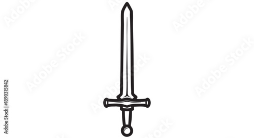 A medieval sword illustration showcasing traditional craftsmanship and historical weaponry on a simple background from a frontal viewpoint