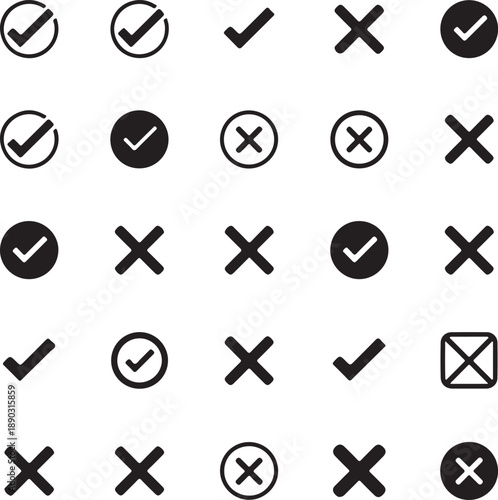 check mark icon. Task Approved or done symbol. True or false, right or wrong sign vector. Tick mark button of correct or wrong way sticker.
