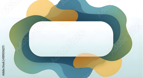 Abstract liquid wave background with white copy space frame in teal and ochre