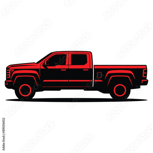 red pickup truck with black body isolated on white background