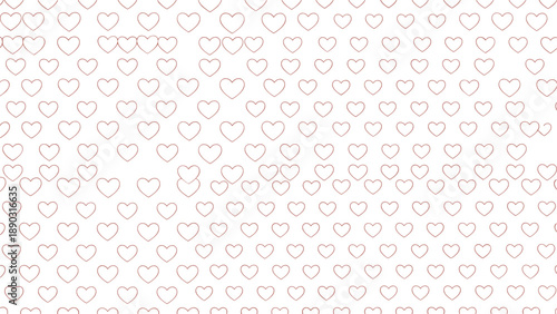 Subtle and delicate repetitive pattern of small outlined hearts in a warm rose-gold tone evenly spaced across a clean white background.